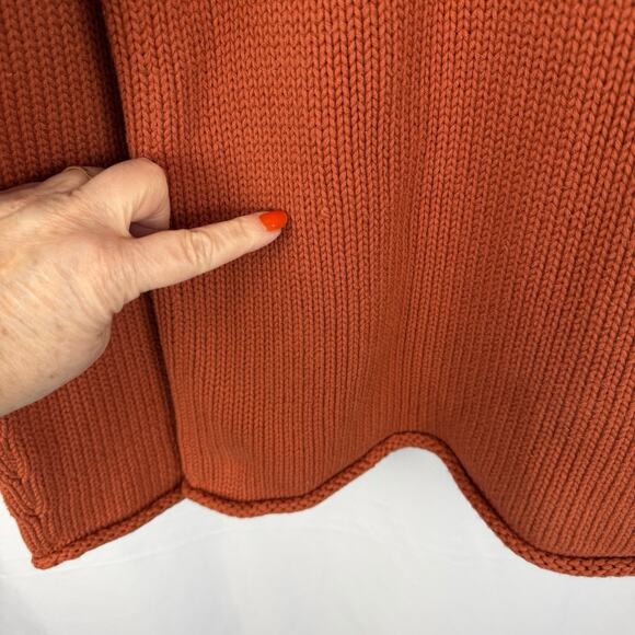 Vintage J Crew Roll Neck Cotton Sweater Mens Clay Orange Medium Fisherman - Picture 8 of 8